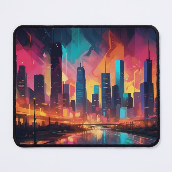 Item preview, Neon Dreams: Abstract Cityscape at Twilight's Embrace designed and sold by ArtComixHaven.