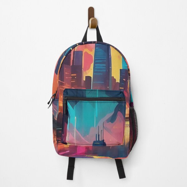 Item preview, Neon Dreams: Abstract Cityscape at Twilight's Embrace designed and sold by ArtComixHaven.