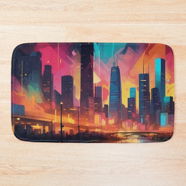 Item preview, Neon Dreams: Abstract Cityscape at Twilight's Embrace designed and sold by ArtComixHaven.