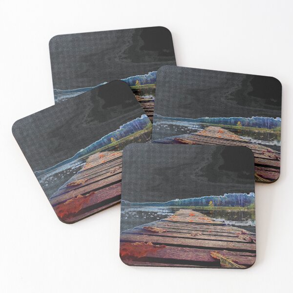 Item preview, Autumntide Tranquility: Lake Pier with Fallen Leaves designed and sold by KrisStoneski.