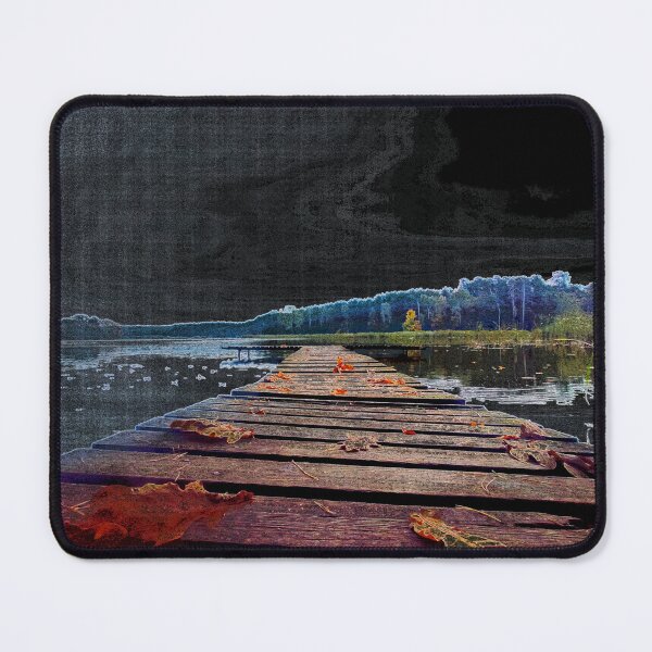 Item preview, Autumntide Tranquility: Lake Pier with Fallen Leaves designed and sold by KrisStoneski.