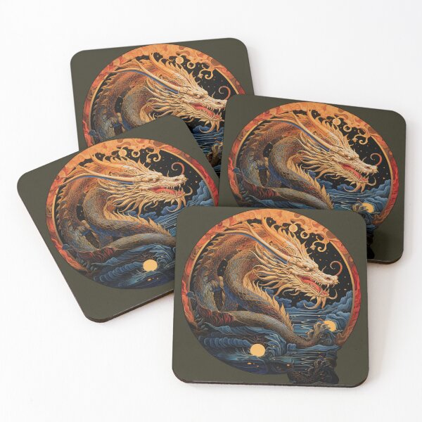 Item preview, Dragon art, Magic Blue Orange Dragon in the Circle designed and sold by fansyartdesign.
