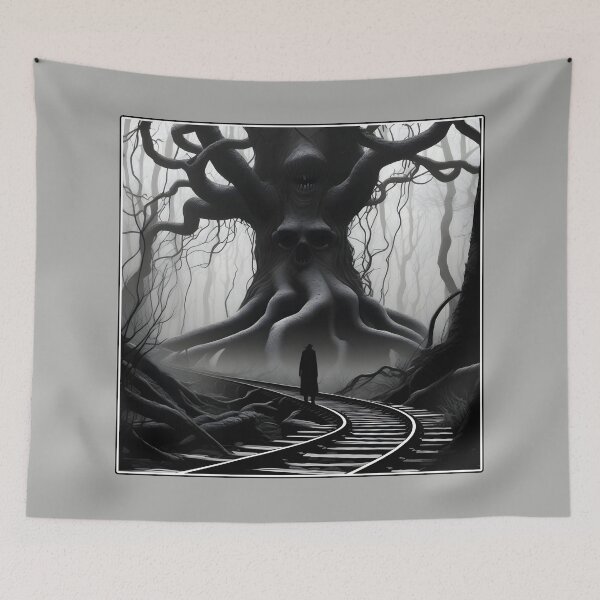Item preview, Scary Train Tracks Eerie Train Trip Destination in Black and White designed and sold by Beachy.
