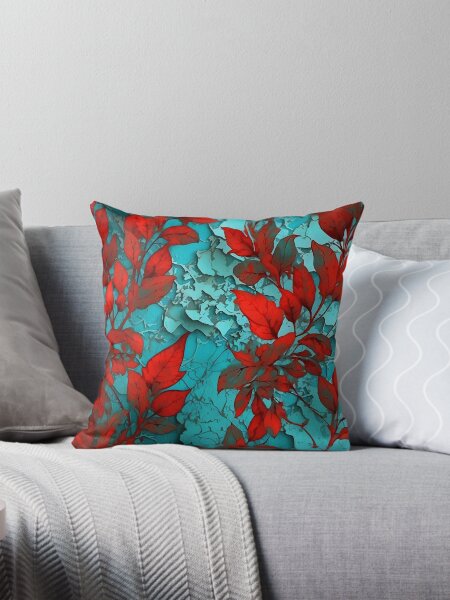 Artikel-Vorschau von Wildblumen - blaugrünes und rotes Blumenblattmuster, designt und verkauft von SassyArtistry.