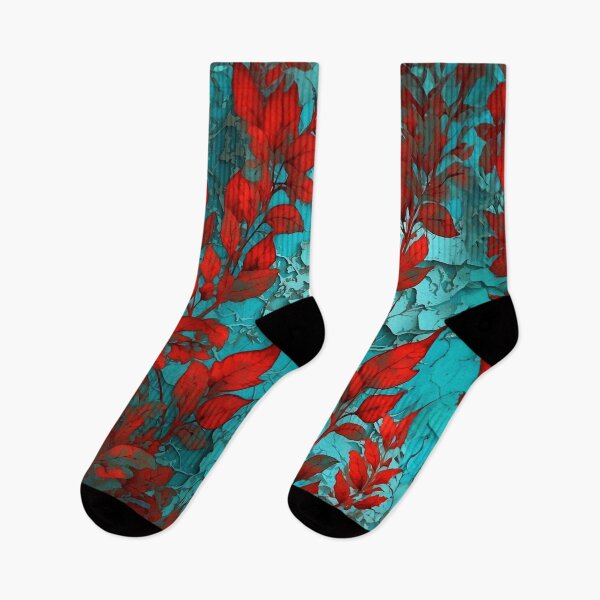 Item preview, Wildflowers - Teal And Red Floral Leaves Pattern designed and sold by SassyArtistry.