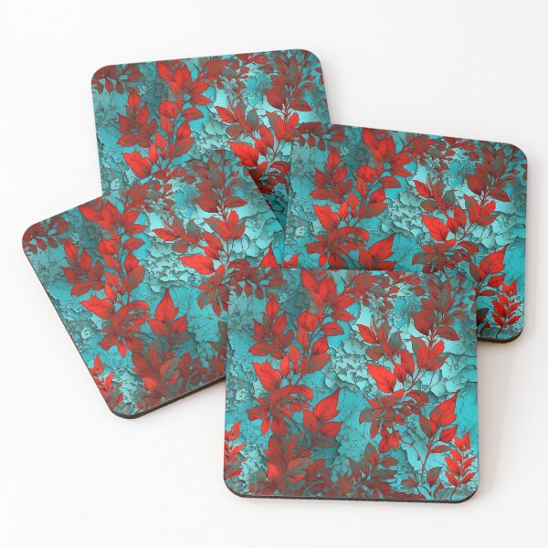 Item preview, Wildflowers - Teal And Red Floral Leaves Pattern designed and sold by SassyArtistry.