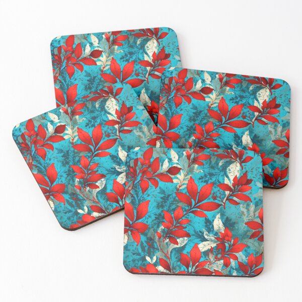 Item preview, Golden Wildflowers - Teal And Red Floral Leaves Pattern designed and sold by SassyArtistry.