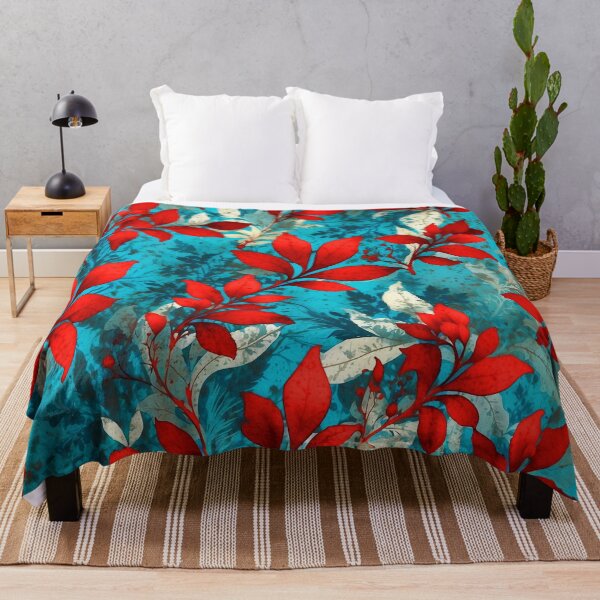 Item preview, Golden Wildflowers - Teal And Red Floral Leaves Pattern designed and sold by SassyArtistry.