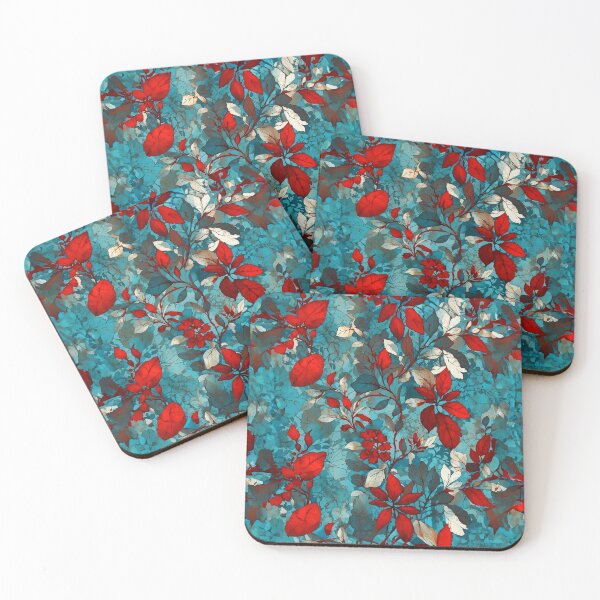 Item preview, Vintage Teal And Red flowers designed and sold by SassyArtistry.