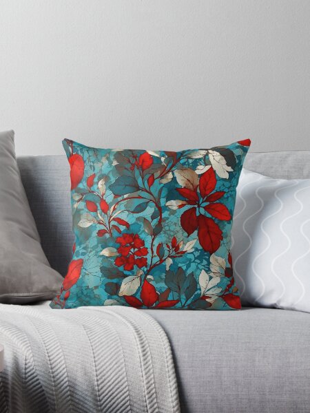 Item preview, Vintage Teal And Red flowers designed and sold by SassyArtistry.