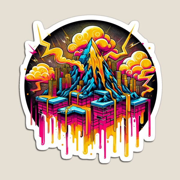 Item preview, Neon Colors Electric Discharge Melting Mountain City on Bricks  designed and sold by ShepuShuki.