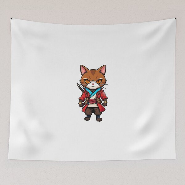 Item preview, Cute Brown cat assassin samurai Japan designed and sold by KorArtStudio.
