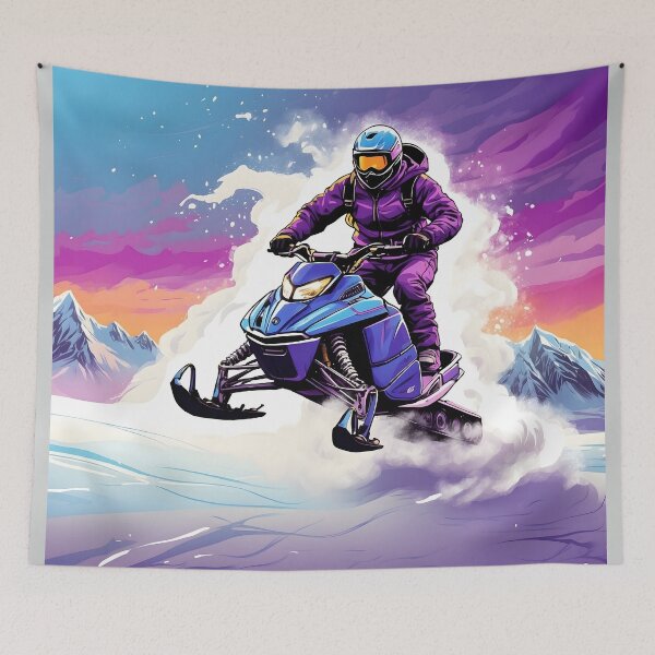 Item preview, Snowmobile Rider Soaring in Mountain Sunset Landscape - Extreme Sports designed and sold by MindfulVisionz.