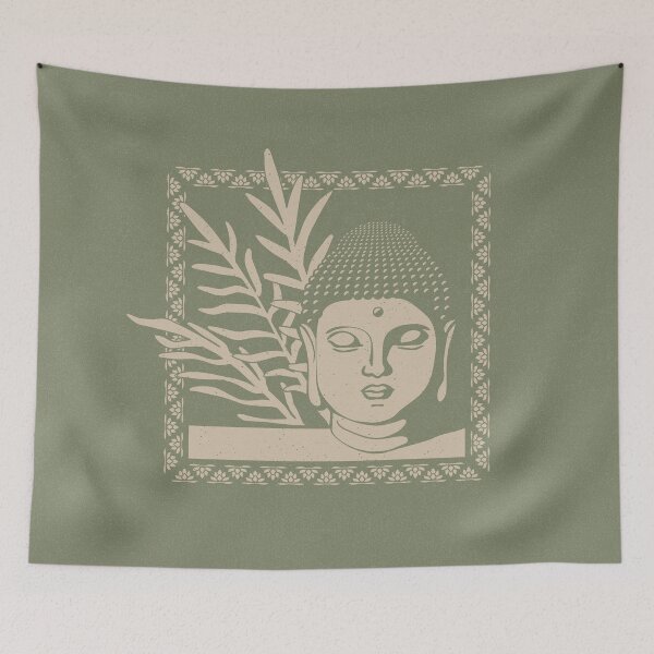 Item preview, Buddha Head Statue with Palm Fronds - Sage + Dove designed and sold by Irene Estelle.