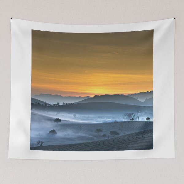Item preview, Sunrise in a Hill Tea Estate Covered with Mist designed and sold by Vicky021.