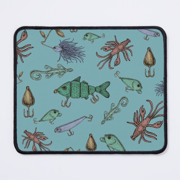 Item preview, Fishing Tackle, Bait, Lure Seamless Standard Repeat Pattern on Light Blue designed and sold by ThomaHouse.