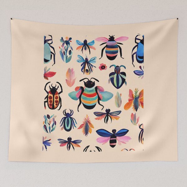 Item preview, Boho Abstract Imaginary Insects Bugs Floral Folk Art Pattern gift for nature lover designed and sold by CORINNE W.