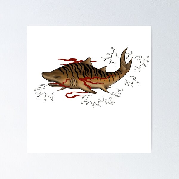  Tiger Shark Fish Print, Vintage Fishing Poster Wall