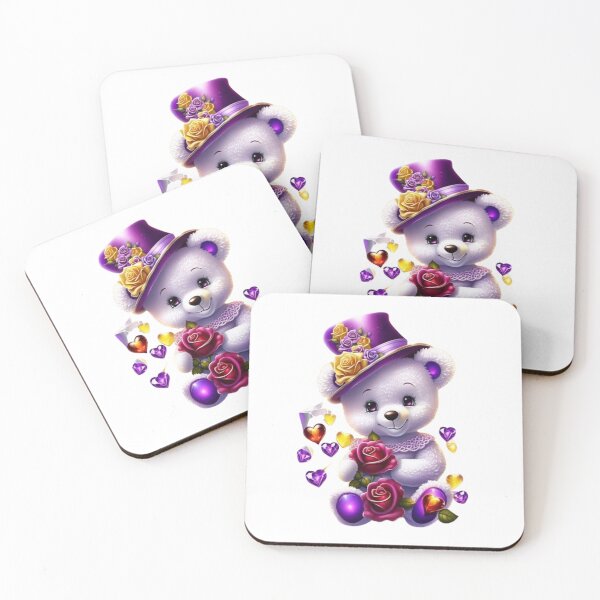 Item preview, Un hermoso osito de peluche blanco con un sombrero morado y flores en el sombrero. designed and sold by KrisGraphic45.