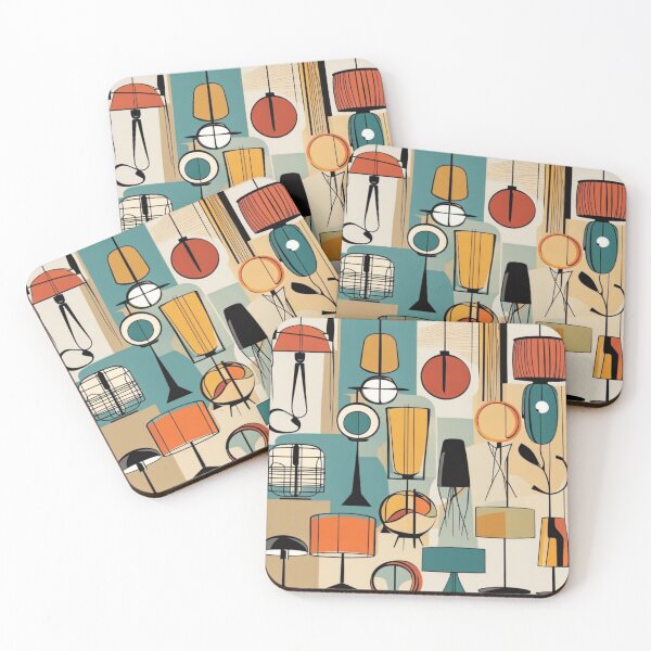 Item preview, Mid century modern lampshade pattern in a vintage colourful classic style designed and sold by Haiii-Designs.