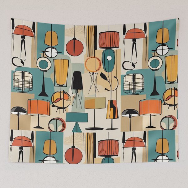 Item preview, Mid century modern lampshade pattern in a vintage colourful classic style designed and sold by Haiii-Designs.