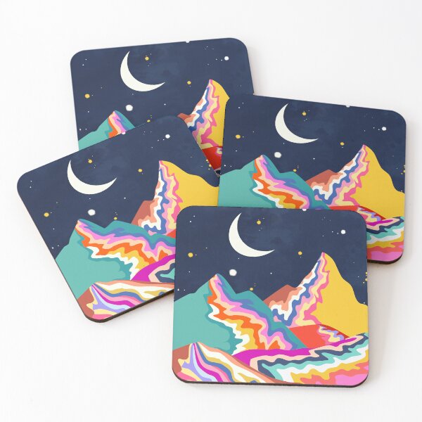 Item preview, Chromatic Peaks, Vibrant Night Sky Art, Surreal Dreamy Starlit Landscape, Colorful Mystical Nighttime Canvas, Abstract Moon Sky designed and sold by Kintsugi99.