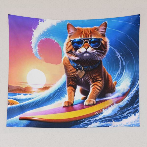 Item preview, Funny Cat Board Wave Surfer designed and sold by TheDarkWardrobe.