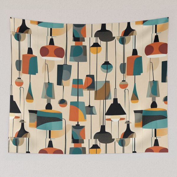 Item preview, Mid century modern hanging lampshade pattern in a vintage colourful classic style designed and sold by Haiii-Designs.