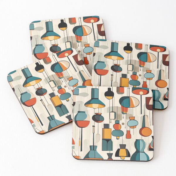 Item preview, Mid century modern hanging lampshades pattern in a vintage colourful classic style designed and sold by Haiii-Designs.