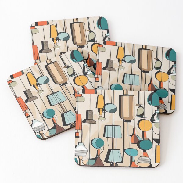 Item preview, Mid century modern lighting hanging lampshades pattern in a vintage colourful classic style designed and sold by Haiii-Designs.