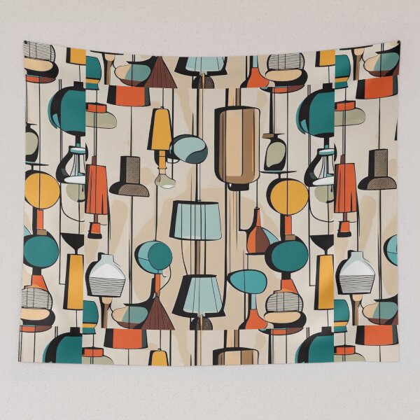 Item preview, Mid century modern lighting hanging lampshades pattern in a vintage colourful classic style designed and sold by Haiii-Designs.