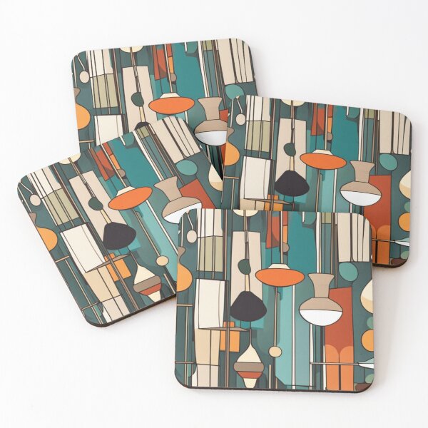 Item preview, A pattern of Mid century modern lighting and hanging lampshades in a vintage colourful classic style designed and sold by Haiii-Designs.