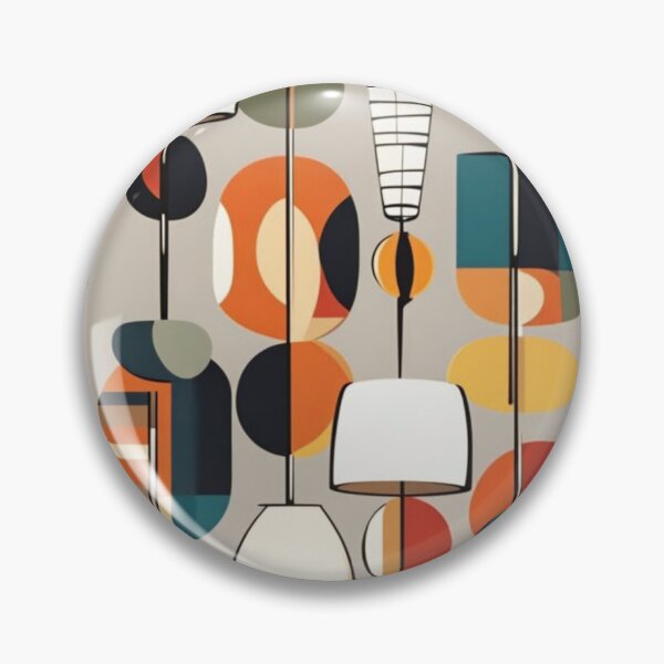 Item preview, Bright retro Digital pattern of Mid century modern lighting and hanging lampshades in a vintage colourful classic style designed and sold by Haiii-Designs.
