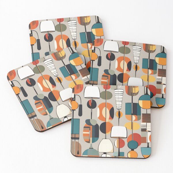 Item preview, Bright retro Digital pattern of Mid century modern lighting and hanging lampshades in a vintage colourful classic style designed and sold by Haiii-Designs.