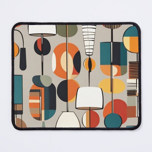 Item preview, Bright retro Digital pattern of Mid century modern lighting and hanging lampshades in a vintage colourful classic style designed and sold by Haiii-Designs.