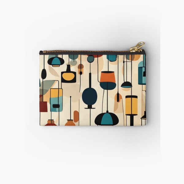 Item preview, A retro pattern of Mid century modern lighting and hanging lampshades in a vintage colourful classic style designed and sold by Haiii-Designs.