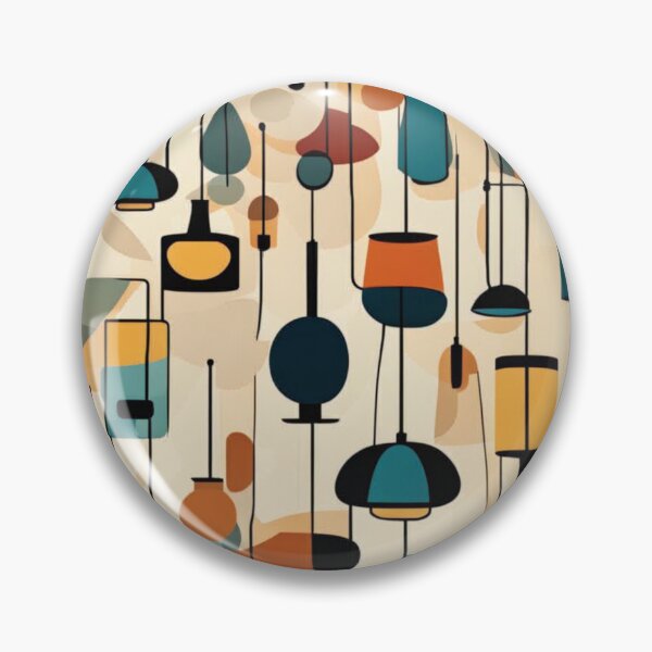 Item preview, A retro pattern of Mid century modern lighting and hanging lampshades in a vintage colourful classic style designed and sold by Haiii-Designs.