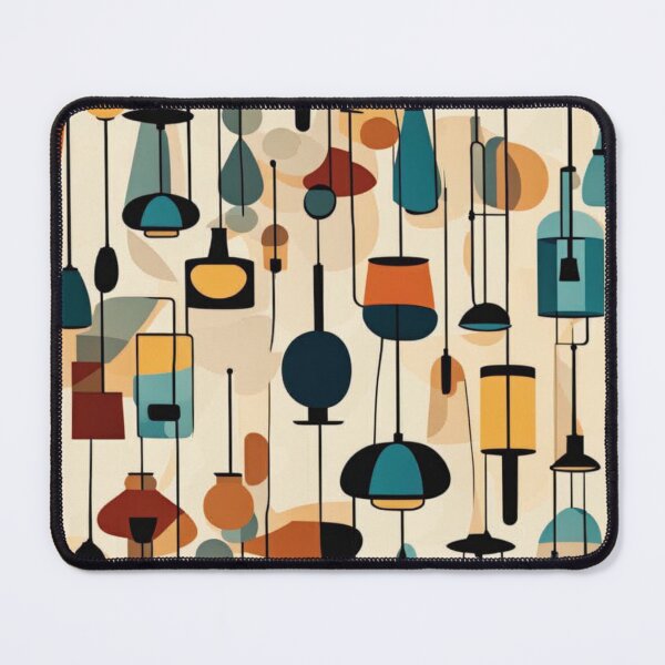 Item preview, A retro pattern of Mid century modern lighting and hanging lampshades in a vintage colourful classic style designed and sold by Haiii-Designs.