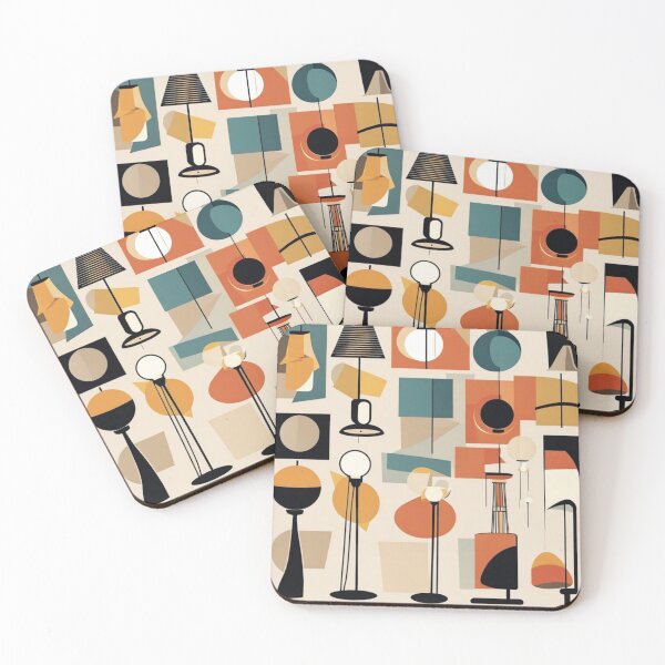 Item preview, Copy of A retro pattern of Mid century modern lighting and floor lamps in a vintage colourful classic style designed and sold by Haiii-Designs.