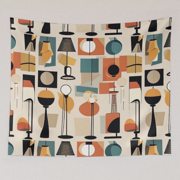 Item preview, Copy of A retro pattern of Mid century modern lighting and floor lamps in a vintage colourful classic style designed and sold by Haiii-Designs.