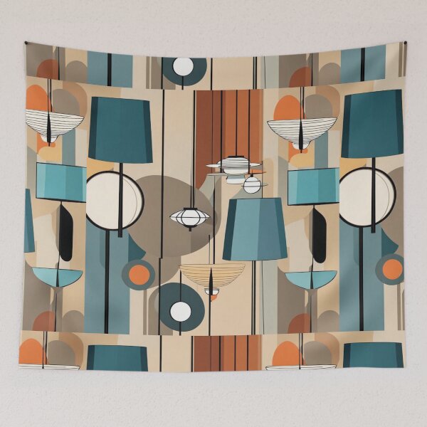 Item preview, Mid century modern hanging lighting and floor lamps pattern in a vintage colourful classic style designed and sold by Haiii-Designs.