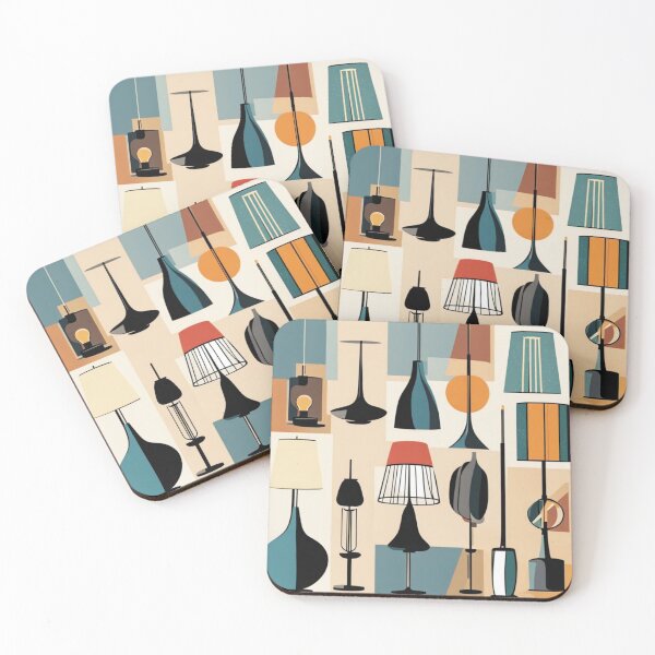 Item preview, Mid century modern hanging lighting, table and floor lamps pattern in a vintage colourful classic style designed and sold by Haiii-Designs.