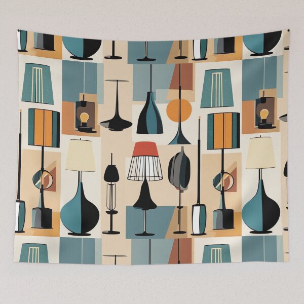 Item preview, Mid century modern hanging lighting, table and floor lamps pattern in a vintage colourful classic style designed and sold by Haiii-Designs.
