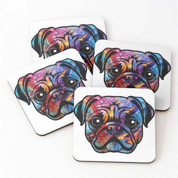Item preview, Pug face with colorful abstract art background designed and sold by LoudestMonkey.