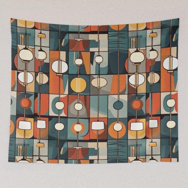 Item preview, Box pattern of Mid century modern hanging lighting, table and floor lamps pattern in a vintage colourful classic style designed and sold by Haiii-Designs.