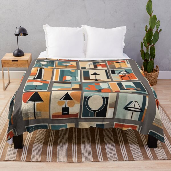 Item preview, A pattern of framed Mid century modern hanging lighting, table and floor lamps pattern in a vintage colourful classic style designed and sold by Haiii-Designs.