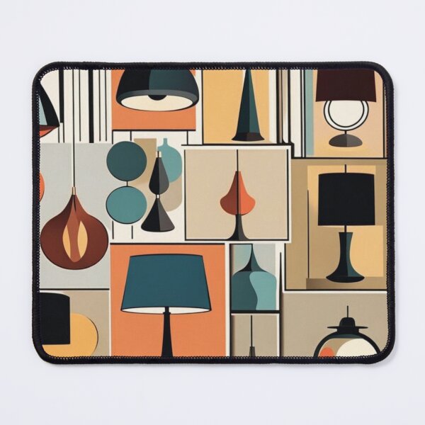 Item preview, A pattern of collaged Mid century modern hanging lighting, table and floor lamps pattern in a vintage colourful classic style designed and sold by Haiii-Designs.