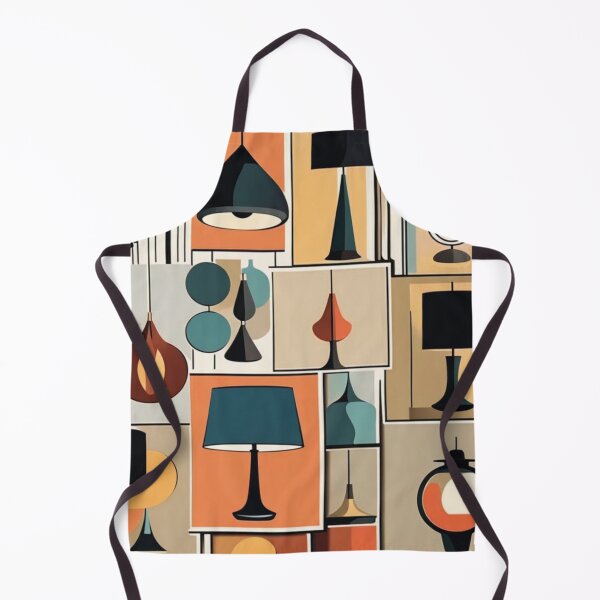Item preview, A pattern of collaged Mid century modern hanging lighting, table and floor lamps pattern in a vintage colourful classic style designed and sold by Haiii-Designs.