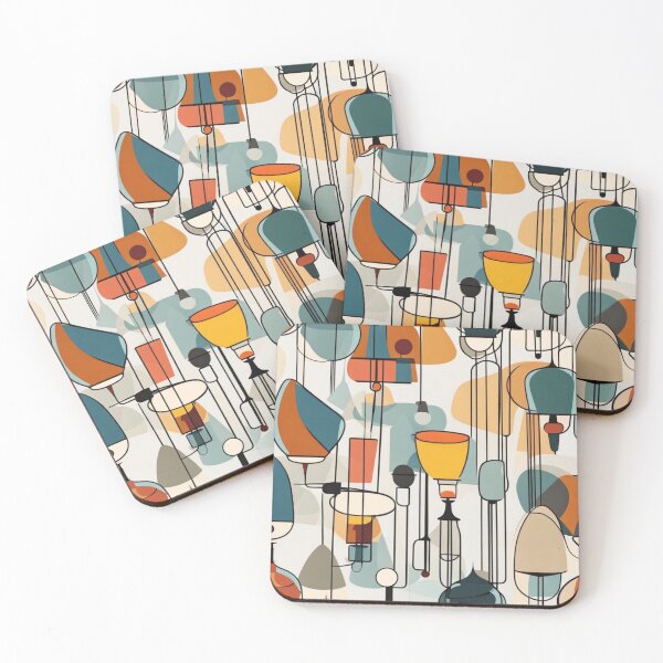 Item preview, A pattern of abstract Mid century modern hanging lighting, table and floor lamps pattern in a vintage colourful classic style designed and sold by Haiii-Designs.