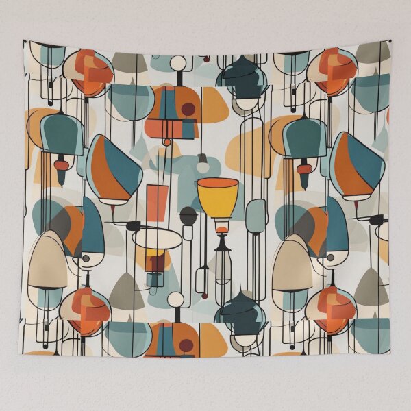 Item preview, A pattern of abstract Mid century modern hanging lighting, table and floor lamps pattern in a vintage colourful classic style designed and sold by Haiii-Designs.